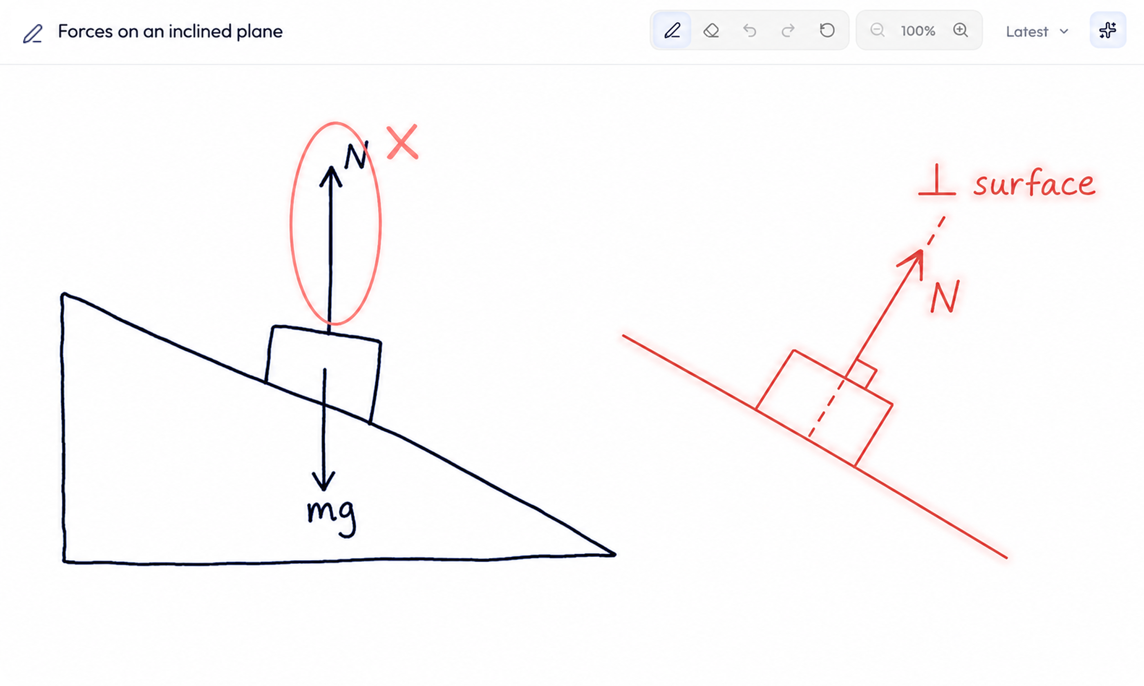 A Figurespace whiteboard where Figure has marked a learner's geometry working with circles, a correction and visual feedback