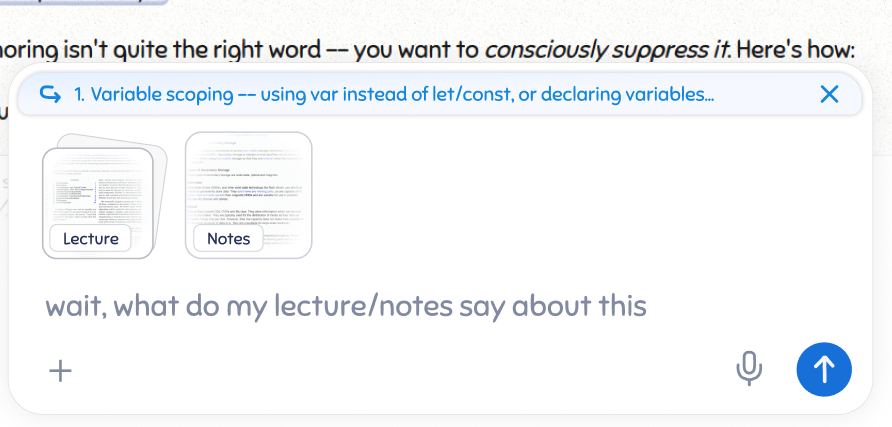 A Figurespace question scoped to the learner’s lecture and notes
